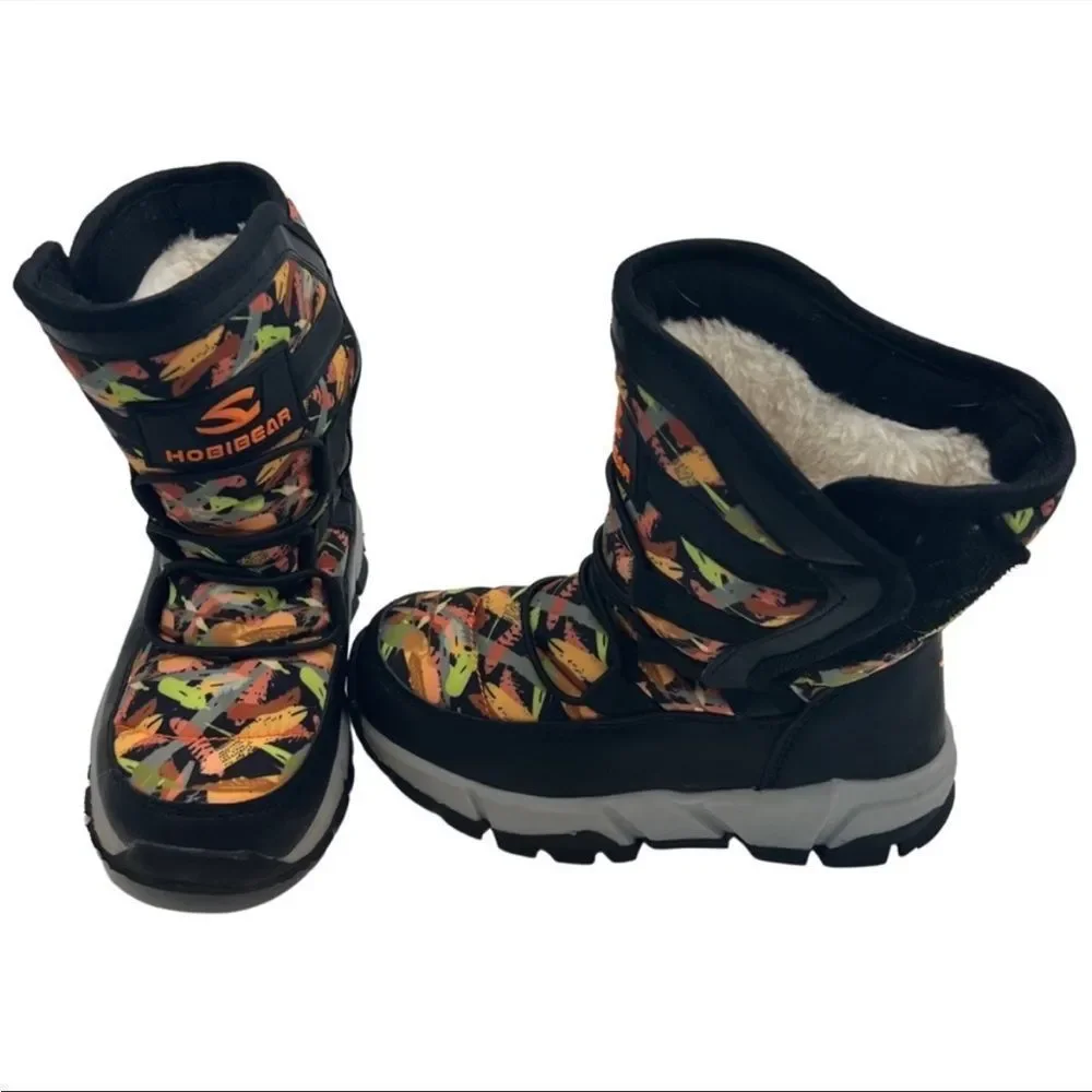 Hobibear Black & Orange Kids Waterproof Boots size 2